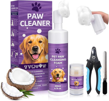 Dog Paw Cleaner Kit – Paw Cleaning fo rall Dogs & Puppy Silicone Scrubber Brush – pH Balanced Gentle No-Rinse Wash Scrubber,