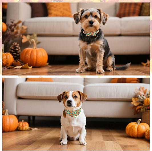 KOOLTAIL Dog Collar and Leash Set with Bow Tie & Bells for Small Dogs-Puppy Collar and Leash with Dog Bandana Collar, Soft Leather Tangle Free Leashes for Boys Girls Cats