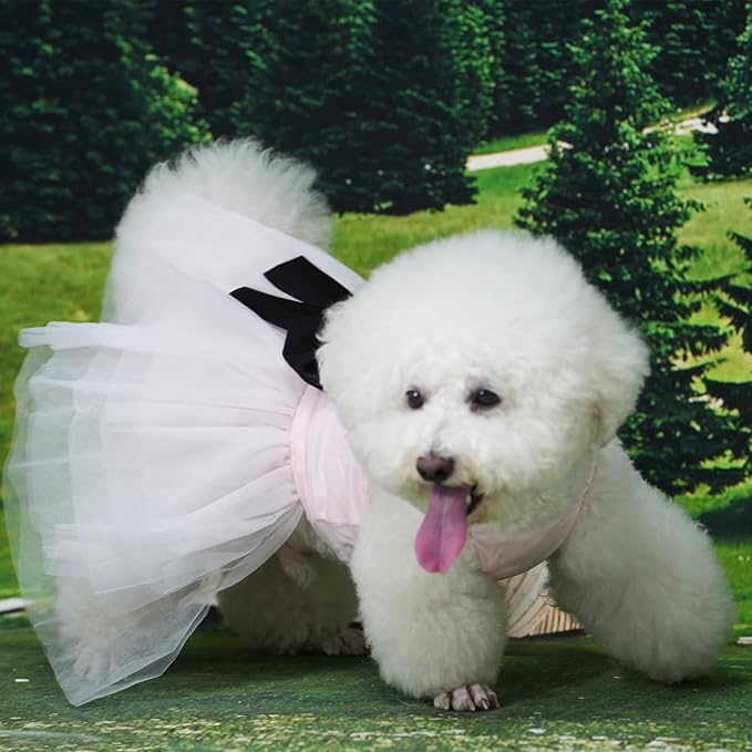Dog Dress,Pet Wedding Dress Princess Formal Tutu Skirt with Bowknot,Puppy Birthday Party Outfit Apparel Girl for Small Dogs Cats (Pink, Medium)