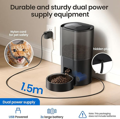 Automatic Cat Feeder and Water Fountain 5G WiFi Cat Food Dispensers, APP Remote Control, Programmable Timed Feeding,Dry Food Smart Feeder 10s Voice Recorder 1-10 Meals/Day for Cats Small Dogs