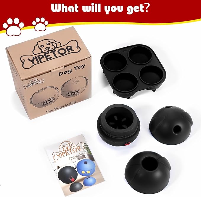 Yipetor 3In1 Treat Dispensing Dog Toys, Heavy Duty Frozen Dog Treat Ball - Slow Feeding Puppy Lick Bowl Tough Chew Toy for Large Medium Dogs to Keep Them Busy/Relief Anxiety/Puzzle Stimulate