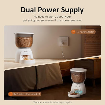 5L/21 Cup Automatic Cat Feeder, Timed Cat Dry Food Dispenser, Automatic Pet Feeders Dual Power Supply, 6 Meal Programmable 1-20 Portion Cats Feeder, Auto Dog Feeders,Pet Food Dispenser for Cats, Puppy