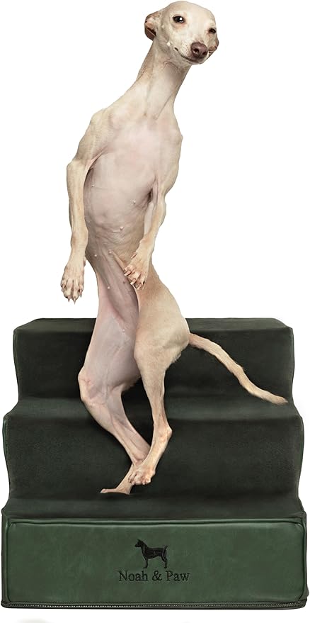 Noah & Paw Dog Stairs, Dog Ramp for Bed (16" Extra Wide) Pet Stairs for High Bed, Design to Fit Small and Large Breeds, Durable 3 Pet Steps for Couch (35 Foam Density) Leather Collection