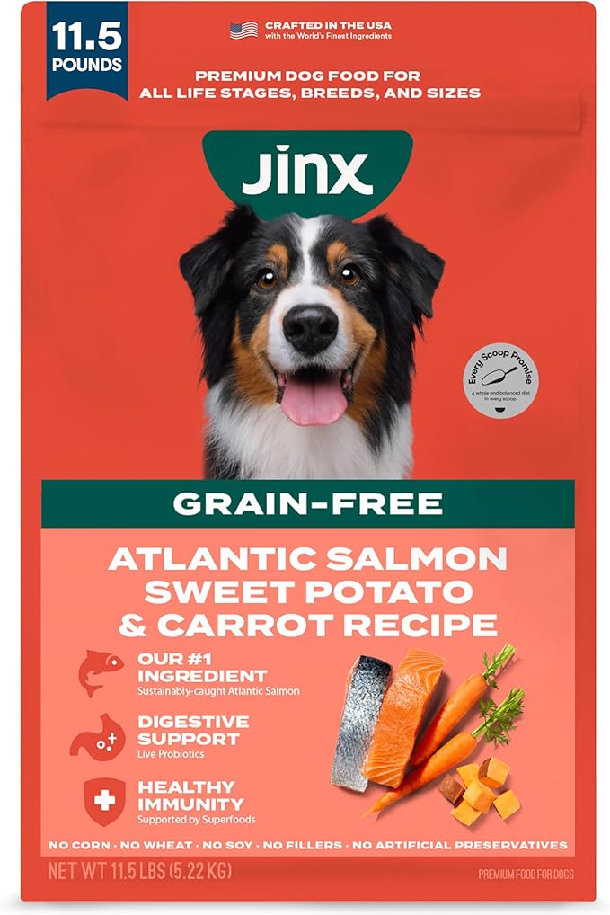 Jinx Premium Grain-Free Dry Dog Food, for All Lifestages - Real Salmon, Sweet Potato & Carrot Kibble with Superfoods for Immune Support & Probiotics for Digestive Support - No Fillers - 11.5lb