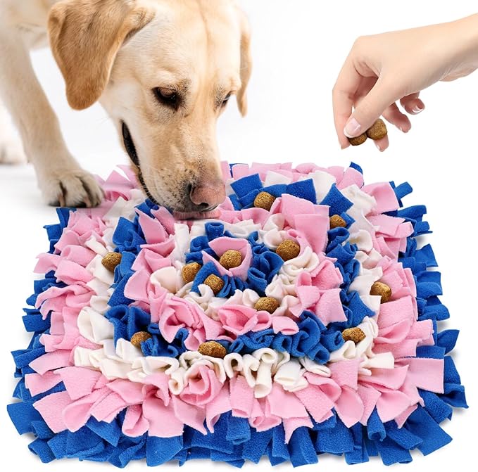 LIVEKEY Pet Snuffle Mat for Dogs, Dog Feeding Mat, Nosework Training Mats for Foraging Instinct Interactive Puzzle Toys (Blue&Pink&White)