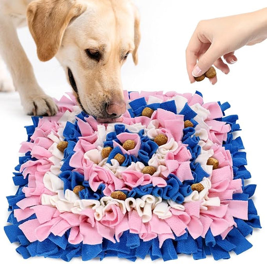 LIVEKEY Pet Snuffle Mat for Dogs, Dog Feeding Mat, Nosework Training Mats for Foraging Instinct Interactive Puzzle Toys (Blue&Pink&White)