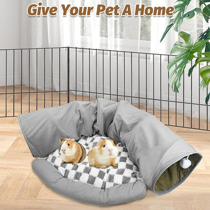 PINVNBY Large Bunny Tunnel Bed Removable and Cozy Guinea Pig Hideout Tunnel Washable Small Animal Tunnels Tube Toys Guinea Pig Accessories for Rabbit Chinchilla Hedgehog Ferret (Gray)
