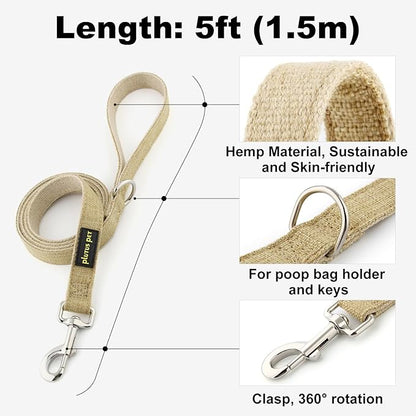 Plutus Pet Cotton Hemp Dog Collar and Leash Set, Adjustable Collar for Small, Medium, and Large Dogs, Heavy Duty and Soft on Skin, Khaki, S