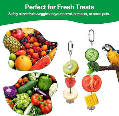 3 Pcs Bird Cage Food Holder Stainless Steel Parrot Fruit & Vegetable Skewer Hanging Foraging Toy for Parakeets, Budgies, Macaws