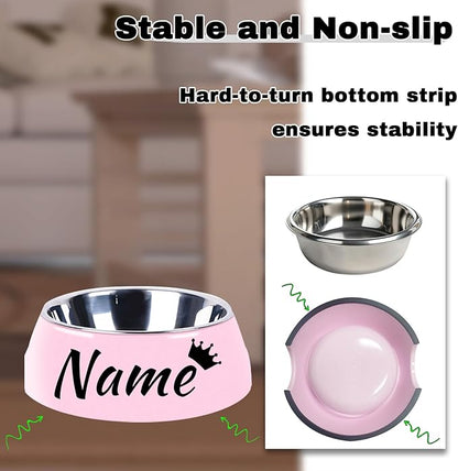 Personalized Stainless Steel Dog & Cat Food/Water Bowls – Custom Pet Name, Non-Slip, Easy Clean Feeding Dishes with Separate Plates(Pink)