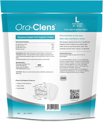 Oral Hygiene Chews for Large Dogs-Enzymatic Dental Treats for Daily Oral Care, Cleans Teeth and Freshens Breath, Reduces Plaque, Bacteria and Tartar Build Up Without Brushing-30 Chews