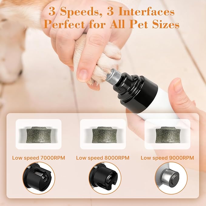 ahansi Dog Nail Grinder, 2026 Upgrade Quiet Dog Nail Grinder Cordless with LED Light & 3 Speeds, Quick USB Rechargeable Dog Nail Trimmer for Thick and Long Nails (1pc+2 Heads)