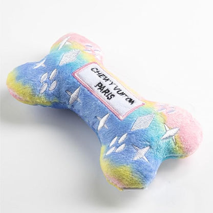 Haute Diggity Dog Pink Ombre Chewy Vuiton Bone, Plush Designer Dog Toys with Interactive Squeaker, Stimulating Pet Enrichment, Machine-Washable & Safe Materials for All Breeds, Size Small