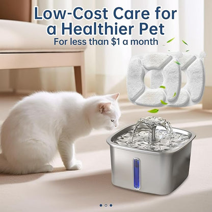 40 Pcs Cat Water Fountain Replacement Filters-20 Pack Cat Fountain Filters with 20 Pack Sponges, Enhanced Compatibility Pet Fountain Filter Fit for 95oz/2.8L 135oz/4L 67oz/2L Pet Drinking Fountain