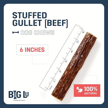 Big Lu - 6-Inch Stuffed Beef Jerky Sticks, 10 Count, Premium All-Natural Gullet Chews, High-Protein, Easily Digestible, Supports Dental Health and Joint Mobility