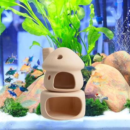 ZYHW Aquarium Decor Ceramic Mushroom House with Cave Set Ornament Fish Tank Landscape Decoration for Small Shrimp for Goldfishes to Rest (Yellow)