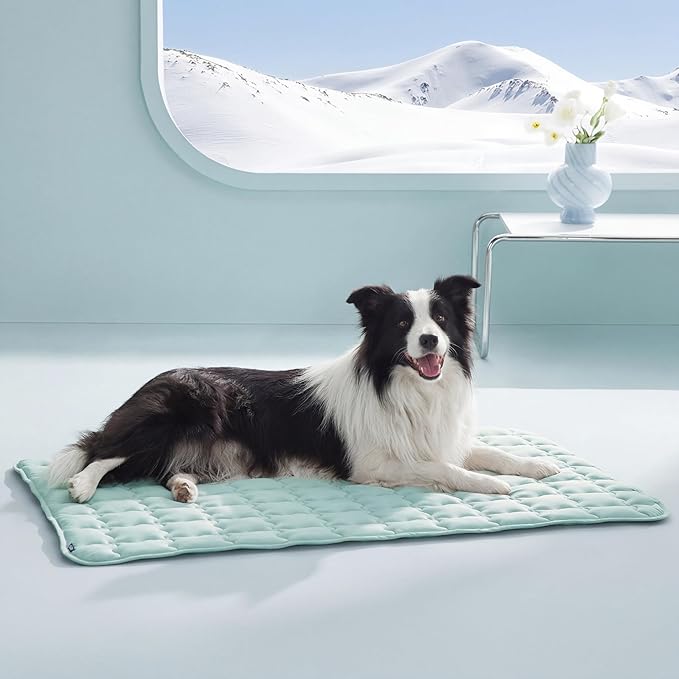 Bedsure Cooling Dog Mat Extra Large, Q-Max>0.5 XL Thin Breathable Cold Crate Pad for Pet, Portable Washable Kennel Bed for Summer Active Dog with Chill Soothing Fabric to Rapid Cooling,41x28, Green