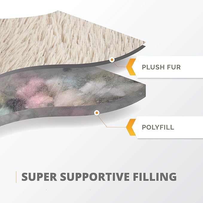 Friends Forever Luna Donut Cat Bed Cave, Soft Faux Fur Hooded Blanket Dog Couch For Indoor Pet, Fluffy Calming Plush Shag, Cozy Round Cushion, Machine Washable Cuddler, Self Warming, Tan, Small (23"x23"x6")