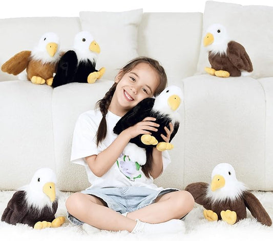 Tezituor 6 Pcs Bald Eagle Stuffed Animals – 7" Cuddly Eagle Plush Toys in Various Poses, Perfect Collectible Gift for Kids & Patriotic Enthusiasts