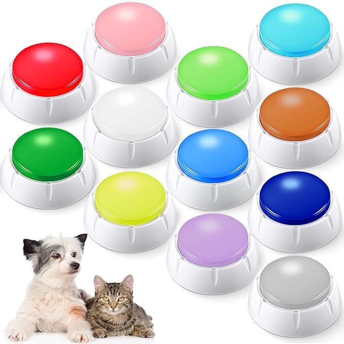 Chumia 12 Pcs Voice Recording Button, Dog Buttons for Communication 30 Second Record & Playback Pet Talking Training Buzzers Funny Gift for Animal Office Home Study Family Game(Bright Colors)