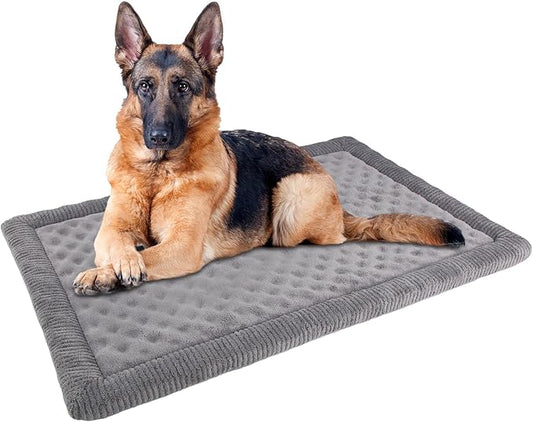 XL Gray Dog Crate Pad 42x28 inch Memory Foam Large Dog Kennel Bed Soft Flannel Washable Anti Slip Puppy Sleeping Mat,Grey