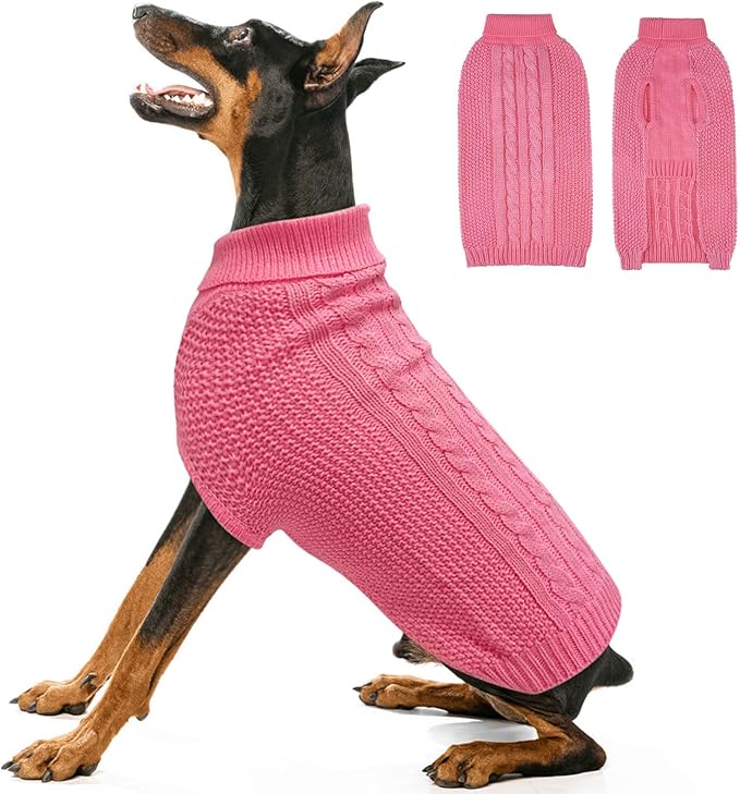 XXXL Dog Sweater, Classic Cable Knit Warm Dog Sweatshirt with Reflective Yarn for Girl Boy, Halloween Fall Winter Coat Turtleneck Pullover Clothes Apparel for Small Medium Large Dogs, Pink XXXL