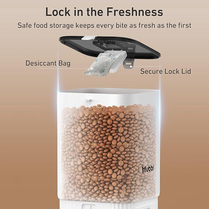 Automatic Cat Feeders, 7L/29 Cups Automatic Dog Feeder with Desiccant Bag, 1-6 Meals Ideal for 2-15mm Dry Food, Suitble for Multiple Pets, Dual Power Supply, Detachable Washable, White