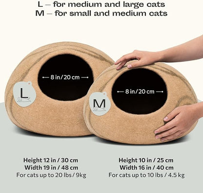 MEOWFIA Cat Cave – Premium Felt Cat Bed for Indoor Cats, Handmade 100% Merino Wool, Cat (Beige, Medium)