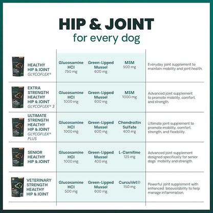 VetriScience Glycoflex 3 Clinically Proven Hip and Joint Supplement for Dogs - Maximum Strength Dog Supplement with Glucosamine, MSM, Green Lipped Mussel & DMG - 2 Pack (120 Chewable Tablets Each)