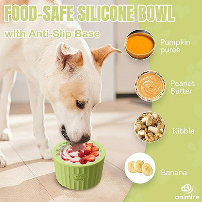 Dog Lick Bowl, Anxiety Relief Dog Licking Mat Freezer Treat Dispenser, Non-Slip Anti-Choking Silicone Slow Feeder Lick Bowl for Small Medium & Large Breed Dogs, BPA Free(Green,S)