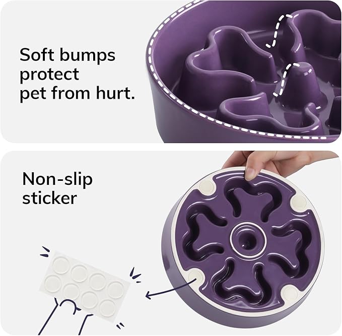 Slow Feeder,Ceramic-Slow Feeder Dog Bowls Elevated for Medium and Large Breed,2.5 Cups Slow Feed Dog Bowl with Stand,Purple