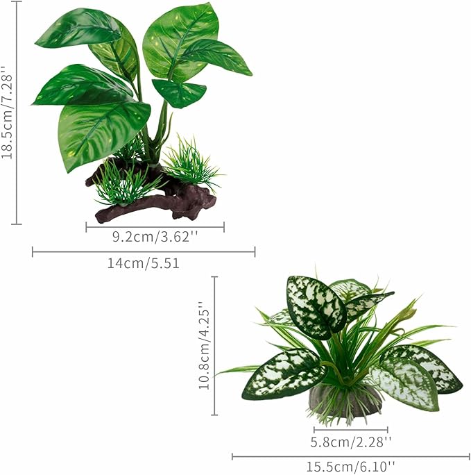 Moonorange Reptile Artificial Plants, Terrarium Plants Decorations Supplies, Aquarium Fish Tank Plant, Amphibian Habitat Hideout Tank Accessories (M Set-2pcs/G)