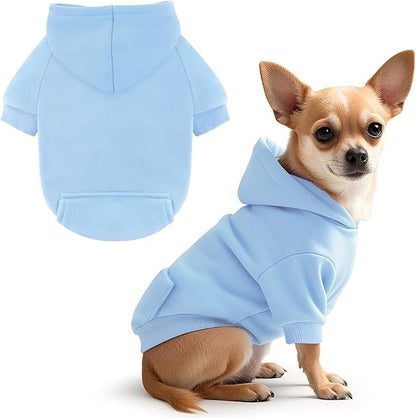 Idepet Pet Dog Hoodies Dog Clothes for Small Dogs Vest Chihuahua Clothes Warm Coat Jacket Autumn Puppy Outfits Cats Dogs Clothing(S,Light Blue)