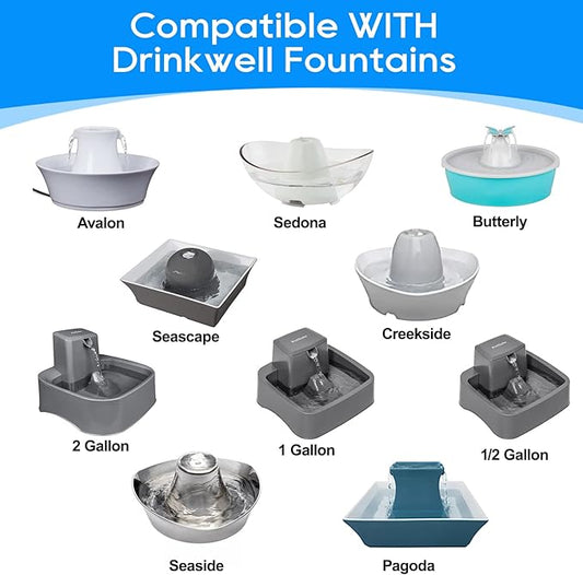 12+12 Pack Cat Water Fountain Filter, Pre-Sponge & Replacement Carbon Filters Compatible with Petsafe for Drinkwell Fountain Avalon Pagoda Seascape Pet Fountains