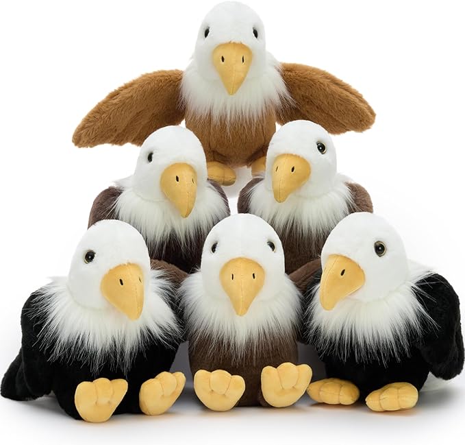 Tezituor 6 Pcs Bald Eagle Stuffed Animals – 7" Cuddly Eagle Plush Toys in Various Poses, Perfect Collectible Gift for Kids & Patriotic Enthusiasts