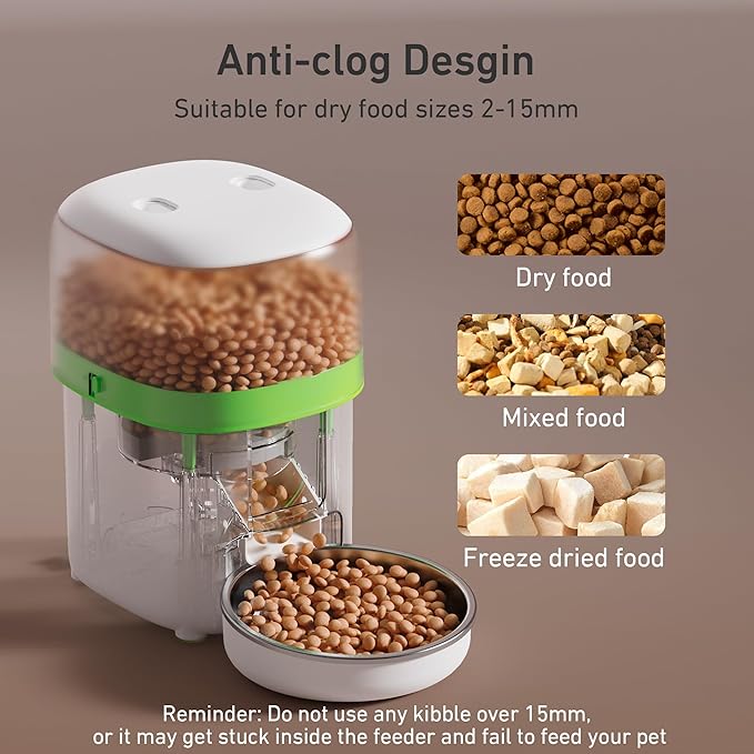 Automatic Cat Feeder - 2L Cat Food Dispenser, Timed Auto Pet Feeder with 180-day Battery Life, 1-6 Meals Per Day, 1-16 Portion, Desiccant Bag Keeps Dry Food Fresh, Also for Small Dogs