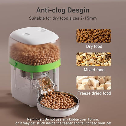 Automatic Cat Feeder - 2L Cat Food Dispenser, Timed Auto Pet Feeder with 180-day Battery Life, 1-6 Meals Per Day, 1-16 Portion, Desiccant Bag Keeps Dry Food Fresh, Also for Small Dogs