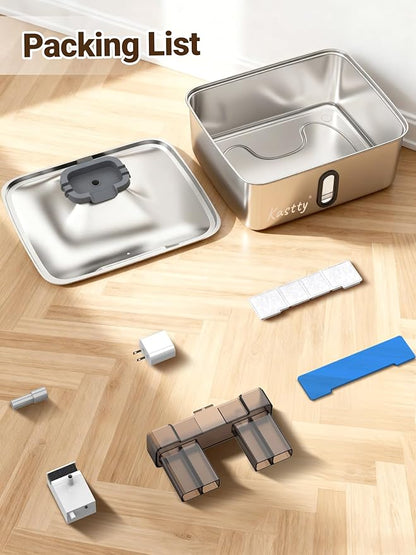 Kastty 15L/3.96 Gal Stainless Steel Dog Water Fountain, Large Capacity Dog Water Bowl Dispenser Quiet LED Light Triple Filtration BPA-Free, Automatic Pet Water Fountain Easy Cleaning Grey FS78