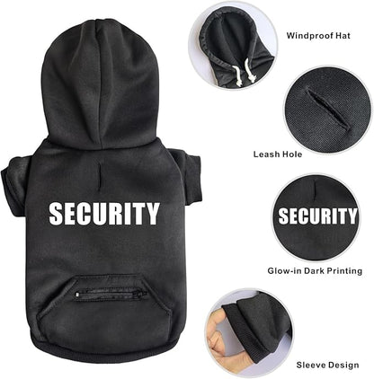 Dog Hoodie Security Glow-in-The-Dark Dog Sweater Sweatshirt Hooded Soft Brushed Fleece Clothes with Dual Pocket Zip Puppy Hoodie for Small Medium Large Dogs Black S