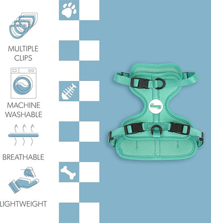 HNS1001K Arlo Small Adjustable Soft Padded No Pull Pet Harness with 3 Buckles and 3 Leash Clips, Julep