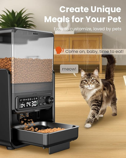 CityFlee Automatic Cat Feeder for 2 Cats, 5L/20 Cups Food Dispenser with Adjustable Raised Double Bowls, Detachable Control Panel, Timed Cat and Dogs Feeder for Dry Food, Dual Power Supply