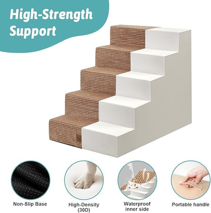 Dog Stairs for Small Dogs, 5 Tier Wider Pet Stairs for High Beds, 23.6" H Non-Slip Dog Steps for Old Cats, Puppies, Small Medium Dogs, 19.7x29.5x23.6 inch, Light Brown
