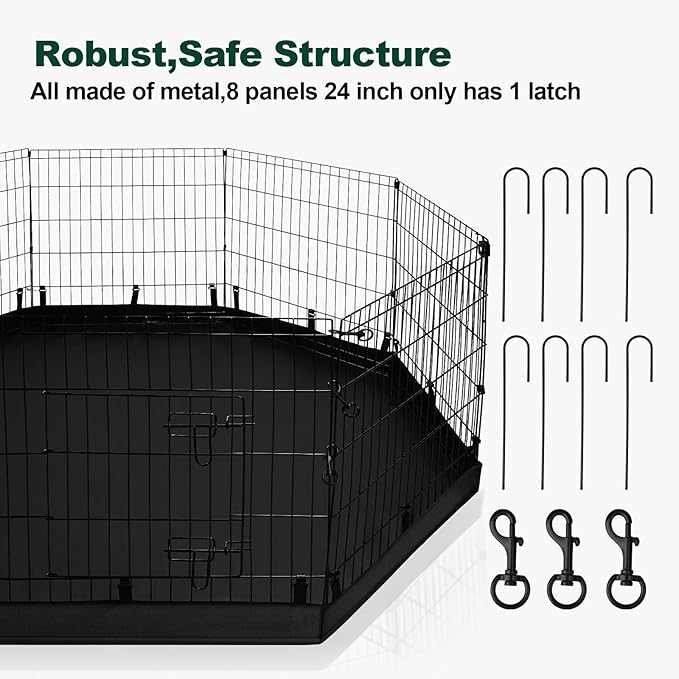 PJYuCien Dog Playpen - Metal Foldable Dog Exercise Pen, Pet Fence Puppy Crate Kennel Indoor Outdoor with 8 Panels 30”H & Bottom Pad for Small Medium Pets