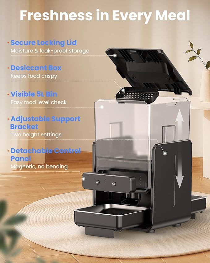 CityFlee Automatic Cat Feeder with 5G WiFi for 2 Cats, Adjustable Height for Small Pets, Dual Bowls, 20 Cups/5L Dry Food Auto Pet Dispenser, Voice Record, Timed Cat Feeder with APP Control