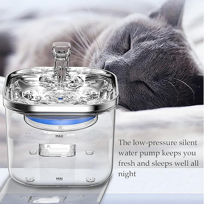 Stainless Steel Cat-Water Fountain with Replacement Filter, Pet Water Fountain Indoor with Automatic Circulationss Filtrations and Intelligent Cat-Dispenser for Flowing, for Cats, Dogs, Multiple Pets
