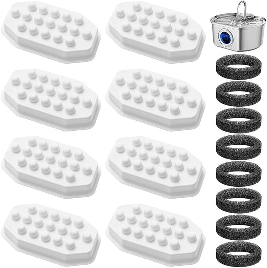 Official 8 Pack Pet Water Fountain Replacement Filters & Pre-Filter Sponges for 108oz/3.2 Stainless Steel Cat Water Fountain