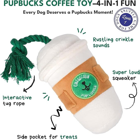 CHEWFFON Dog Puzzle Toy, Interactive Snuffle Puppy Toys, Squeaky & Crinkle Sounds for Boredom, Cute Puppy Enrichment Toy, Coffee Cup Plush Toys for All Dog Sizes