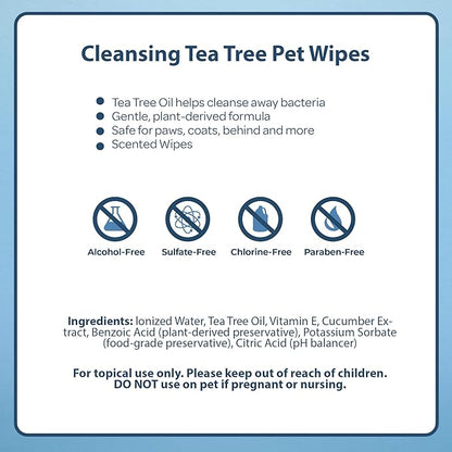 Best Pet Supplies Pet Grooming Wipes for Dogs & Cats,Deodorizer for Coats & Dry, Itchy, or Sensitive Skin, Clean Ears, Paws, Body, & Butt - Cleansing, Tea Tree, 400 Count