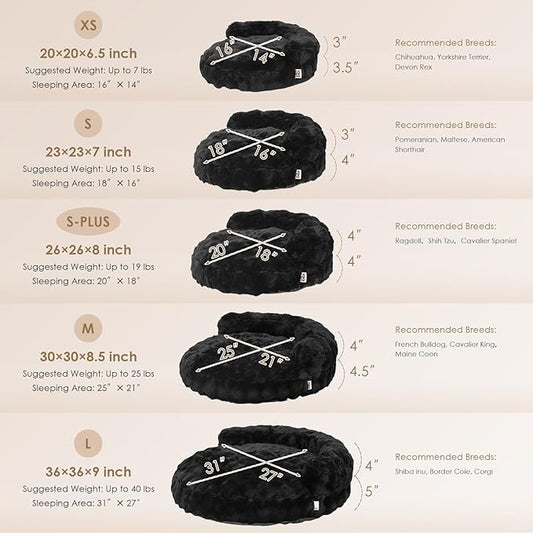 EHEYCIGA Medium Dog Bed and Large Cat Couch – Fluffy Faux Rabbit Fur Pet Sofa for Small and Medium Dogs, Washable Removable Cover, Waterproof and Non-Slip, 30 Inch, Black