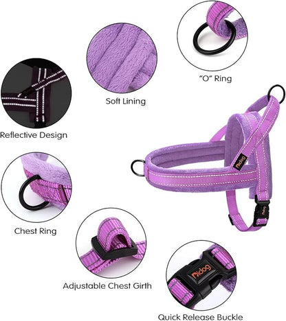 Didog Soft Flannel Padded Dog Vest Harness, No Pull/Quick Fit Reflective Dog Strap Harness, Easy for Training Walking (XS:Chest 15-18", Purple)